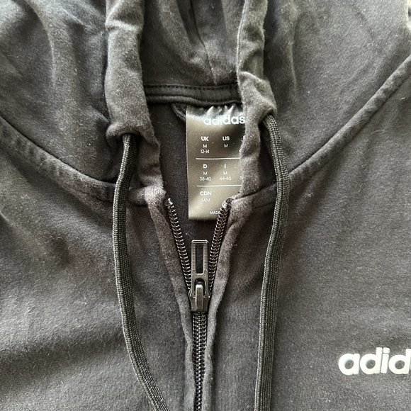 Adidas Women's 3 Stripe Full Zip Up Hoodie Long Sleeve Logo Black Sz M - Picture 3 of 5